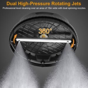 15in High Pressure Flat Surface Cleaner 4000PSI Disc Power Washer Broom w/ 2 Washer Extension Wands 2 x Replacement Nozzles - Image 5