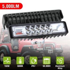 6" LED Light Bar 160W 5000lm Offroad Driving Spot Lights Work Light Pods IP67 Waterproof Fog Light Spot Flood Beam for Jeep Trailer Truck Bus Boat  2P - Image 9