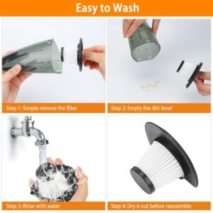 Car Handheld Vacuum Cleaner Cordless Rechargeable Hand Vacuum Portable Strong Suction Vacuum w/ Hose Nuzzle Brush For Dust Pet Hair - Image 10