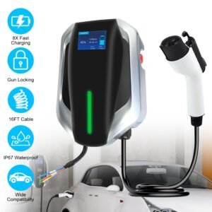 Level 2 Electric Vehicle Charger EV Wall Charger Car Charging Station with 2 Swipecards Digital Display Gun Locking for Home Garage - Image 4