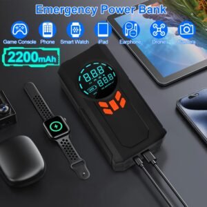 3000A 150PSI 12V Portable Jump Starter with Air Compressor 9.0L Gas/8.0L Diesel Jumper Box with 3 Light Modes Power Bank LCD Display - Image 10