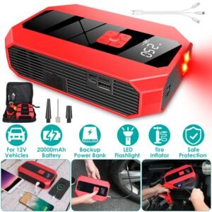 Portable Car Jump Starter Air Compressor 1500A 400PSI Car Battery Charger Jump Starter Power Bank LED Flashlight Digital Tire Inflator for 4.0L Gasoli - Image 4