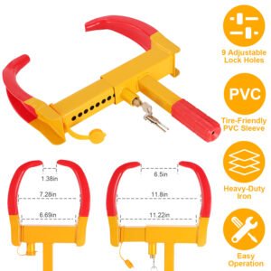 Heavy Duty Wheel Clamp Anti-Theft Adjustable Tire Lock w/3 Keys for Cars Trailer Truck Motorcycles ATV RV Golf Carts - Image 3