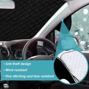 55.9x36.6x0.1in Car Windshield Snow Cover Windshield Protector against Ice Sun Fit for Small Mid SUVs with Anti-theft Flaps - Image 3
