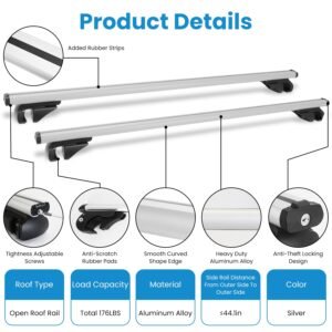Car Roof Rack Cross Bars Aluminum Cargo Carrier Rooftop Crossbars Luggage Roof Rack Bar with 176lbs Max Load Fits Most Vehicles with Existing Raised S - Image 11