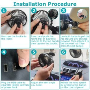 Car Cooling Fan Portable Rotatable USB Vehicle Fan Backseat Clip Fan Dashboard Window Suction Fan for SUV RV Pickup with 3 Speeds - Image 13