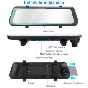 FHD 1080P Car DVR Dash Camera 9.66In Vehicle Driving Recorder w/ G Sensor Parking Monitoring Seamless Recording - Image 13