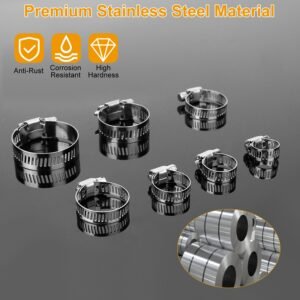 60Pcs Hose Clamp Set Stainless Steel Adjustable Worm Gear Assortment Pipe Tube Hose Clip Kit For Plumbing Automotive Mechanical - Image 9