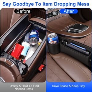2 Pack Car Seat Gap Filler Organizer Car Leather Cup Holder Gap Bag Universal Car Seat Storage Black for Placing Keys Cards Phones Drinks Lipstick - Image 9