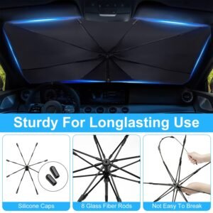 57x33In Foldable Car Sun Umbrella Universal Sun Blocker Shield Shade Silver Titanium Sun Protector with Carry Bag for Car Truck SUV - Image 13