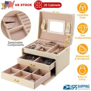 Jewelry Case Organizer 3-layer Lockable Travel Jewelry Box PU Leather Storage Display Case with Mirror Protective for Bracelets Earrings Rings Necklac - Image 2