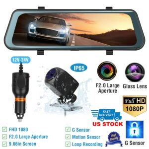 FHD 1080P Car DVR Dash Camera 9.66In Vehicle Driving Recorder w/ G Sensor Parking Monitoring Seamless Recording - Image 3