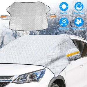 Car Windshield Snow Cover Windproof Magnetic Car Windscreen Cover Frost Ice Protection with Side?Mirror Protector 5 Magnets for Most Vehicles - Image 2