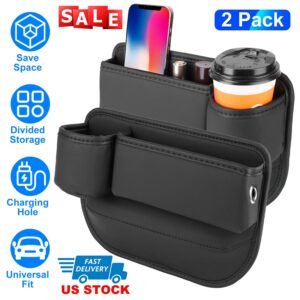 2 Pack Car Seat Gap Filler Organizer Car Leather Cup Holder Gap Bag Universal Car Seat Storage Black for Placing Keys Cards Phones Drinks Lipstick - Image 3