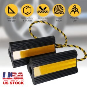 Heavy Duty Rubber Wheel Chocks Tire Chocks Wheel Immobilizers with Nylon Rope Yellow Reflective Stripes for RVs Trucks Trailers Small Airplanes - Image 8