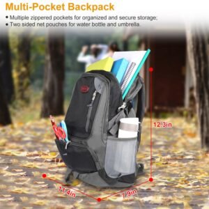 Unisex School Backpack Casual Travel Shoulder Bag W/ Adjustable Straps Dual-Water Bottle Pouch Multiple Zippered Pockets For Gym Sports Travel School - Image 6