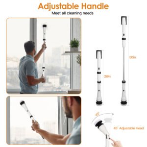 Electric Spin Scrubber Cordless Handheld Rechargeable Cleaning Brush with 4 Replaceable Heads 600/1000RPM Speeds 26/50in Length 20V/2.0Ah Battery for - Image 9