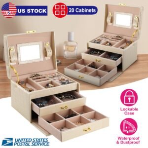 Jewelry Case Organizer 3-layer Lockable Travel Jewelry Box PU Leather Storage Display Case with Mirror Protective for Bracelets Earrings Rings Necklac - Image 6