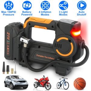 140W 150PSI 21V Battery Powered Tire Inflator Cordless Air Pump  Digital Air Compressor with LED Light for Cars Motorcycles Bicycles Balls - Image 2