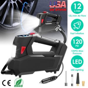 Portable Tire Inflator 120 PSI Maximum 90W Powered Tire Pump with Digital Display LED Light Inflatable Nozzle Needle Fuse Air Compressor for Bikes Mot - Image 5