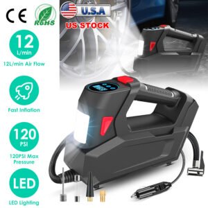Portable Tire Inflator 120 PSI Maximum 90W Powered Tire Pump with Digital Display LED Light Inflatable Nozzle Needle Fuse Air Compressor for Bikes Mot - Image 4