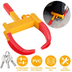 Heavy Duty Wheel Clamp Anti-Theft Adjustable Tire Lock w/3 Keys for Cars Trailer Truck Motorcycles ATV RV Golf Carts - Image 7