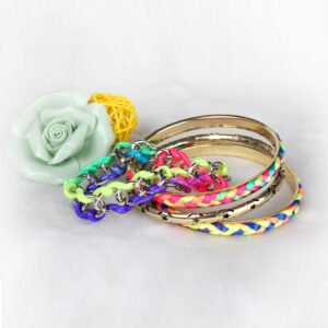 4-Piece Colorful Woven Burnished Gold Bracelet Set - Image 4