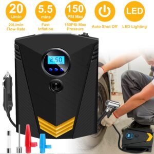 Tire Inflator 12V DC 100W 150PSI Digital Tire Pump w/LCD Display Electric Air Compressor Pump 20L/Min Air Flow - Image 2