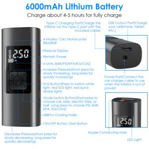 150PSI Cordless Car Tire Pump 6000mAh Rechargeable Tire Inflator Portable Air Compressor for Car Bike Motorcycle Ball - Image 11