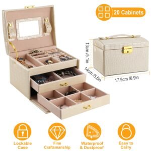 Jewelry Case Organizer 3-layer Lockable Travel Jewelry Box PU Leather Storage Display Case with Mirror Protective for Bracelets Earrings Rings Necklac - Image 9