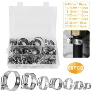 60Pcs Hose Clamp Set Stainless Steel Adjustable Worm Gear Assortment Pipe Tube Hose Clip Kit For Plumbing Automotive Mechanical - Image 4