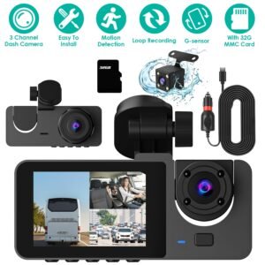 3 Channel Dash Cam Front Inside Rear Vehicle Driving Recorder Car DVR with 32G MMC Card G Sensor Motion Detection Parking Monitor Loop Recording - Image 4