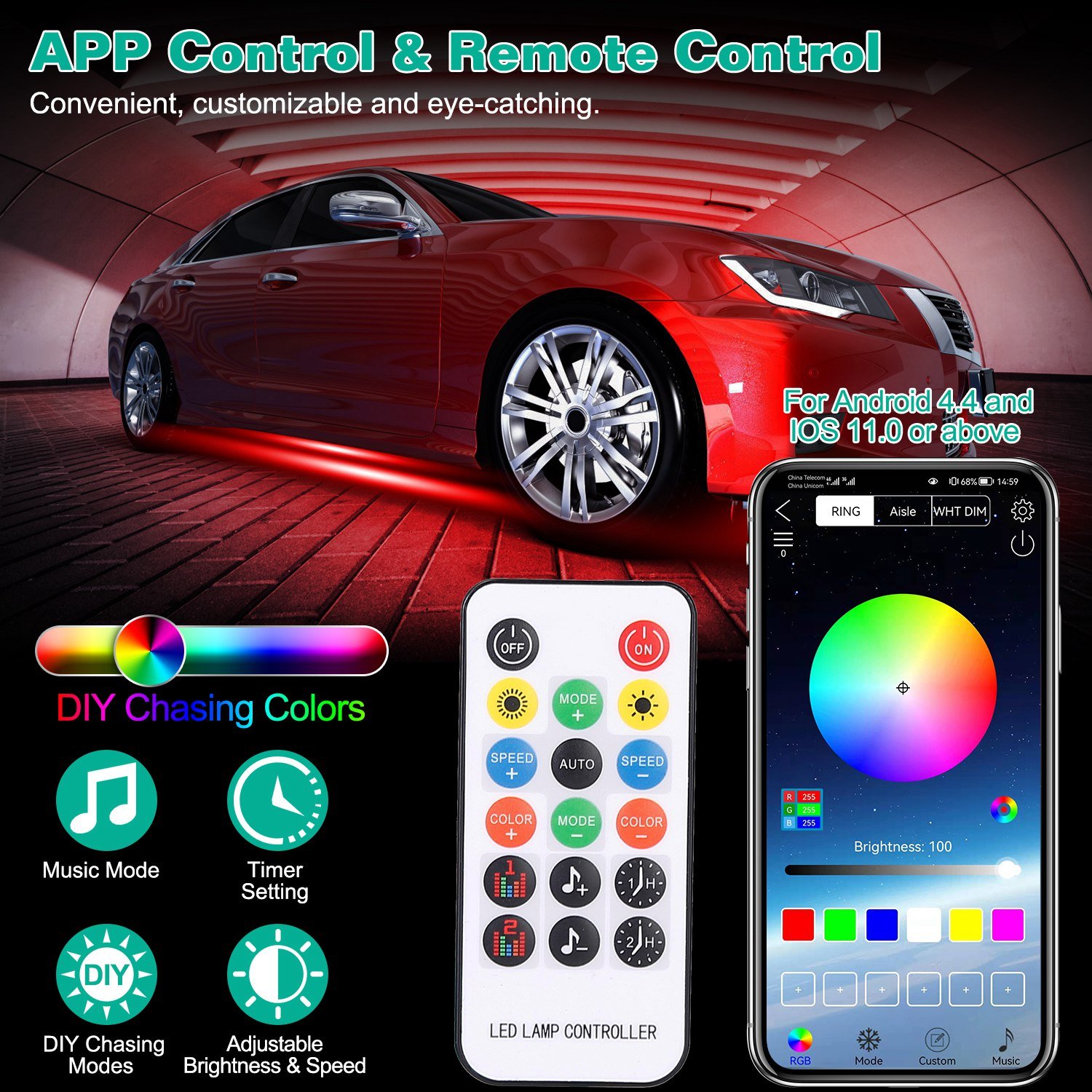 Waterproof RGB Underglow LED Strip Remote App Control Car Underbody Light Music Control Exterior Underbody Lights DC 12V - Image 4