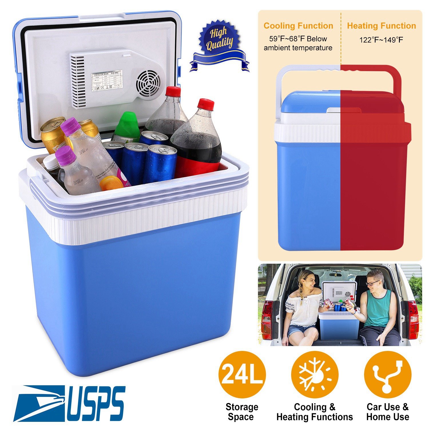 24L Portable Car Cooler 12V Car Refrigerator Travel Cooling Warmer Fridge Box Home Use - Image 8