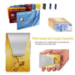 Slim Clip Double Sided Money Clip Credit Card Holder Wallet Stainless Steel - Image 8