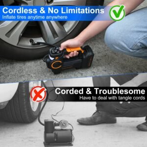 140W 150PSI 21V Battery Powered Tire Inflator Cordless Air Pump  Digital Air Compressor with LED Light for Cars Motorcycles Bicycles Balls - Image 8