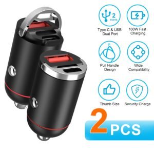 2Pcs 100W USB Type-C Car Charger QC4.0 PD3.0 USB Fast Charging Adapter Dual Port Car Cigarette Lighter Compatible with iPhone14/13/12 IPad Samsung - Image 13
