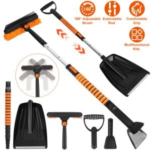 5 in 1 Detachable Snow Remover Kits Extendable Ice Scraper Snow Shovel 180? Adjustable Snow Brush Head for Car Windshield Roof - Image 6