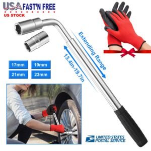 Telescoping Lug Wrench Extendable Tire Wheel Nut Wrench with CR-V Sockets 17mm/19mm/21mm/23mm Free Work Gloves - Image 2