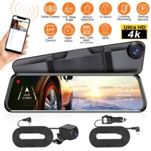 4K Car DVR 12in Dash Cam Camcorder Camera Recorder with 170? Angle Loop Recording Motion Detection Night Vision Voice Control APP Control G-sensor - Image 2