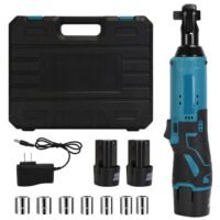3/8? Cordless Electric Ratchet Wrench Set Right Angle Wrench with 2Pcs 1200mAh Batteries and Charger 7 Sockets 400RPM