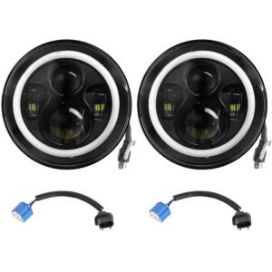 2 X 7" 6000LM Round LED Headlight Halo Angel Eyes for Jeep Wrangler TJ JK CJ w/H4 to H13 Adapter Plug and Play - Image 2