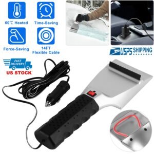 12V Car Electric Heated Ice Snow Scraper Window Ice Remover w/Squeegee 14FT Cable - Image 10