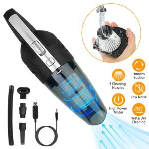 Car Handheld Vacuum Cleaner Cordless Rechargeable Hand Vacuum Portable Strong Suction Vacuum w/ Hose Nuzzle Brush For Dust Pet Hair - Image 3