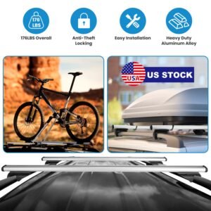 Car Roof Rack Cross Bars Aluminum Cargo Carrier Rooftop Crossbars Luggage Roof Rack Bar with 176lbs Max Load Fits Most Vehicles with Existing Raised S - Image 10