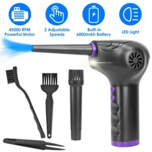 Electric Cordless Air Duster Blower Compressed Air Duster for Computer Keyboard PC Portable Rechargeable Air Blower with Built-in LED Light - Image 2