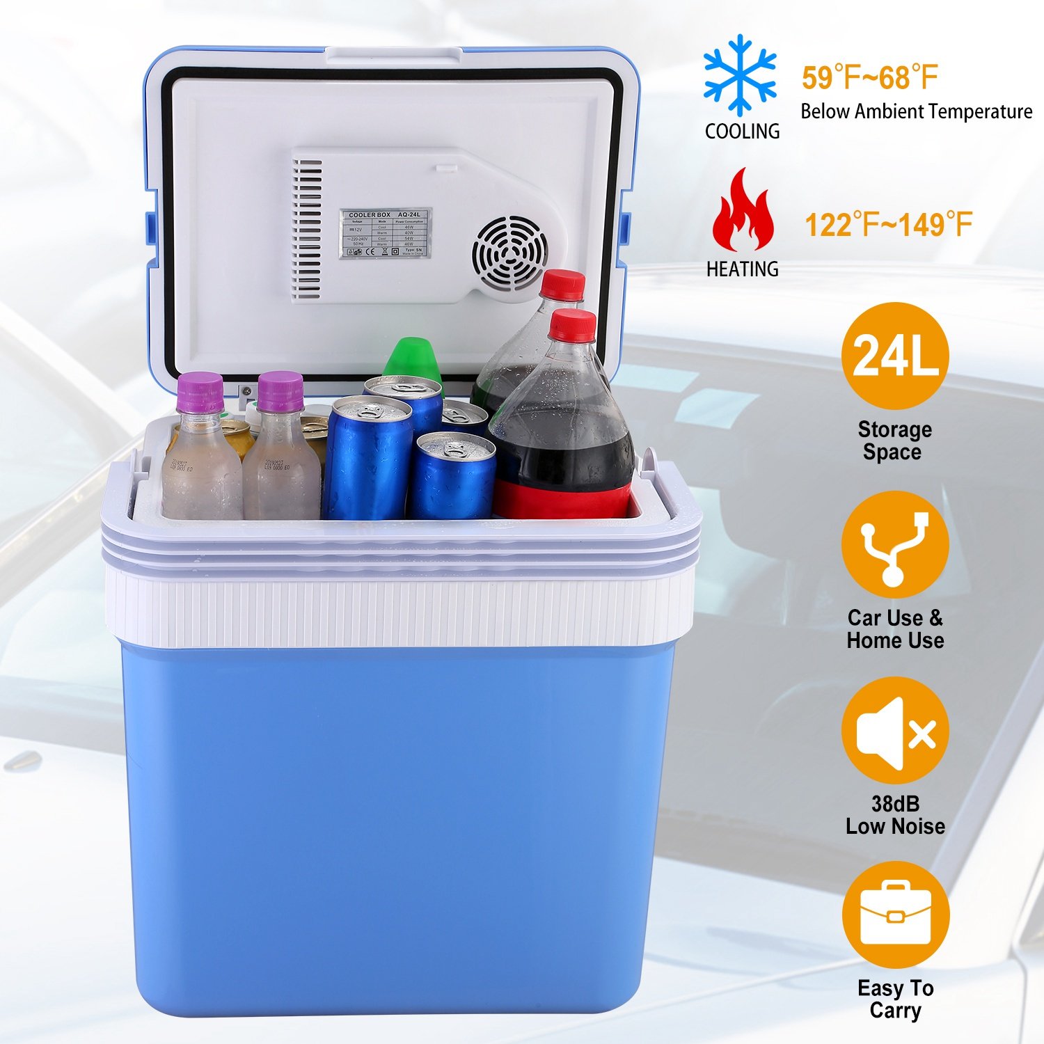 24L Portable Car Cooler 12V Car Refrigerator Travel Cooling Warmer Fridge Box Home Use - Image 5