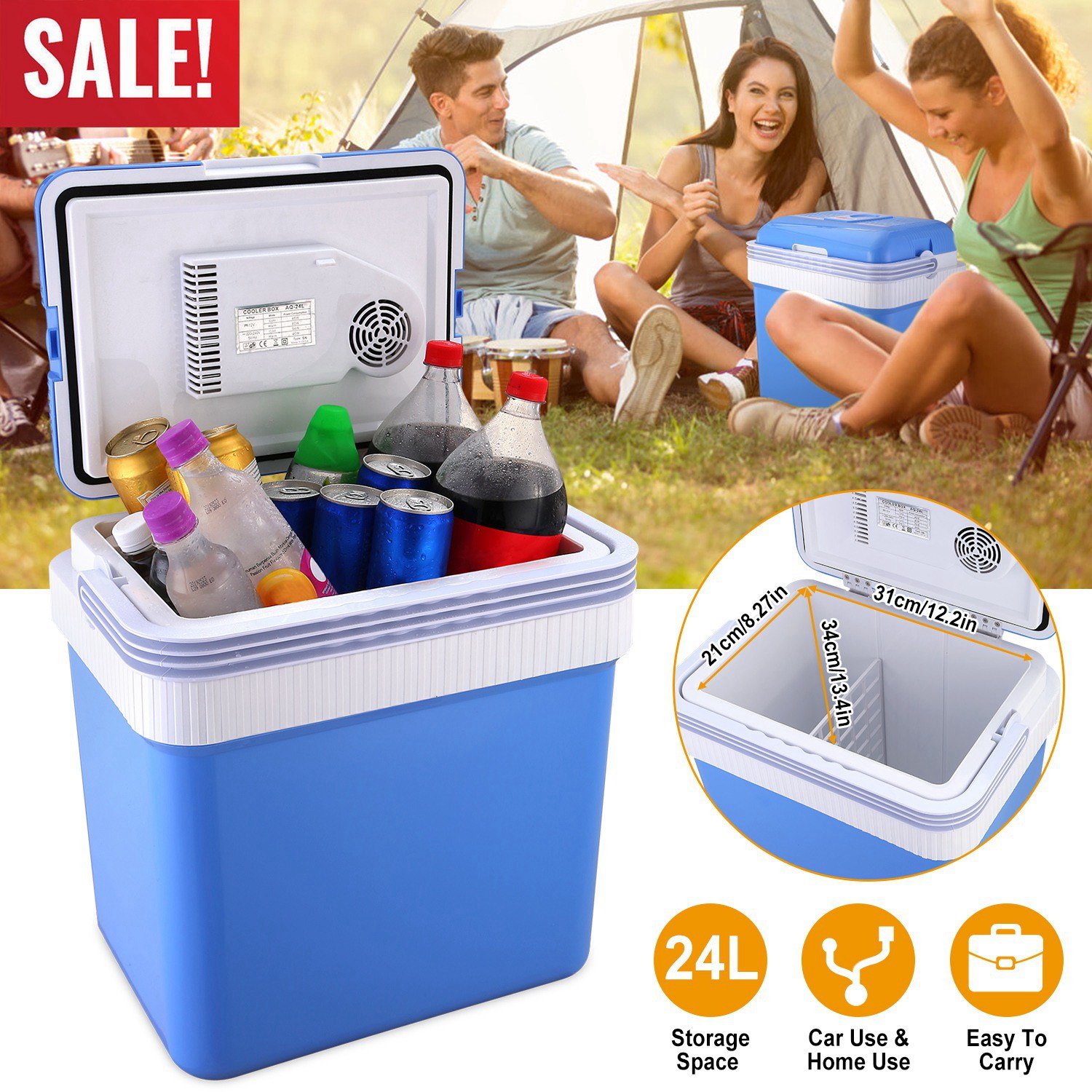 24L Portable Car Cooler 12V Car Refrigerator Travel Cooling Warmer Fridge Box Home Use - Image 10