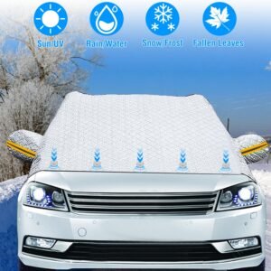 Car Windshield Snow Cover Windproof Magnetic Car Windscreen Cover Frost Ice Protection with Side?Mirror Protector 5 Magnets for Most Vehicles - Image 4