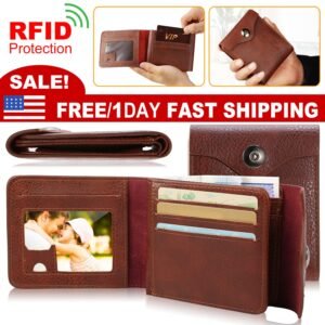 Men?s Wallet PU Leather Bifold Purse Slim RFID Blocking Card Holder Cases w/ 2 ID Window Coin Pocket - Image 4